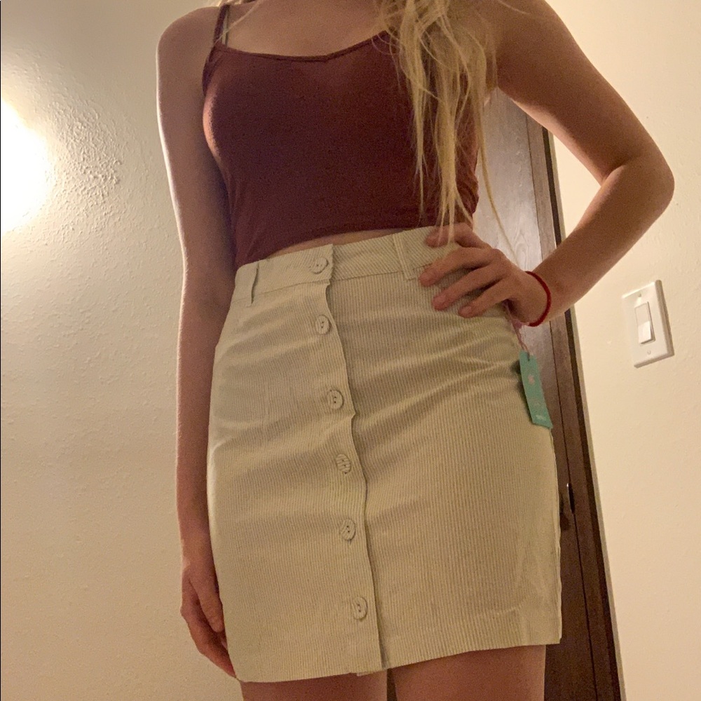 Forever 21 White and Yellow Stripped Button Skirt